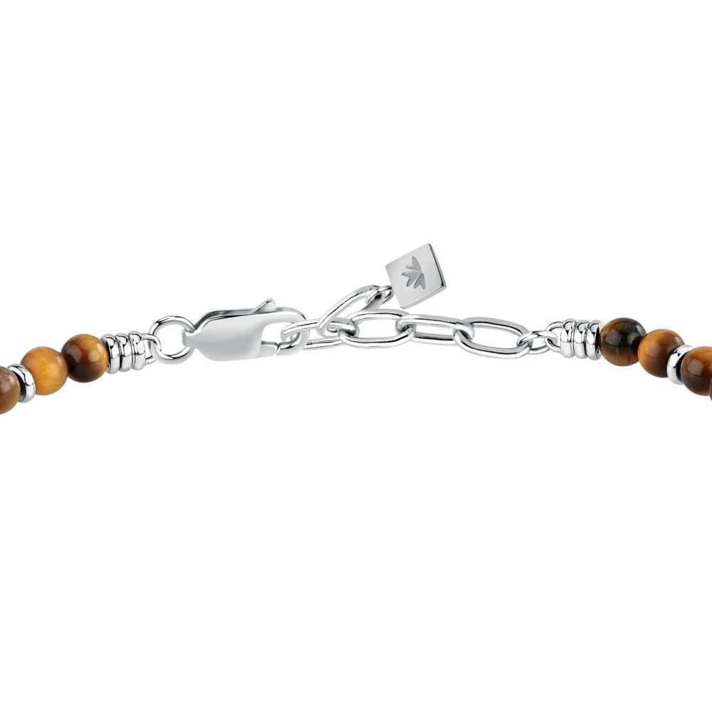 Bracciale Uomo Morellato Amuleti SBKA11 Occhio di Tigre Marrone e Acciaio con Simbolo Lupo 19+3 cm - Arena Gioielli