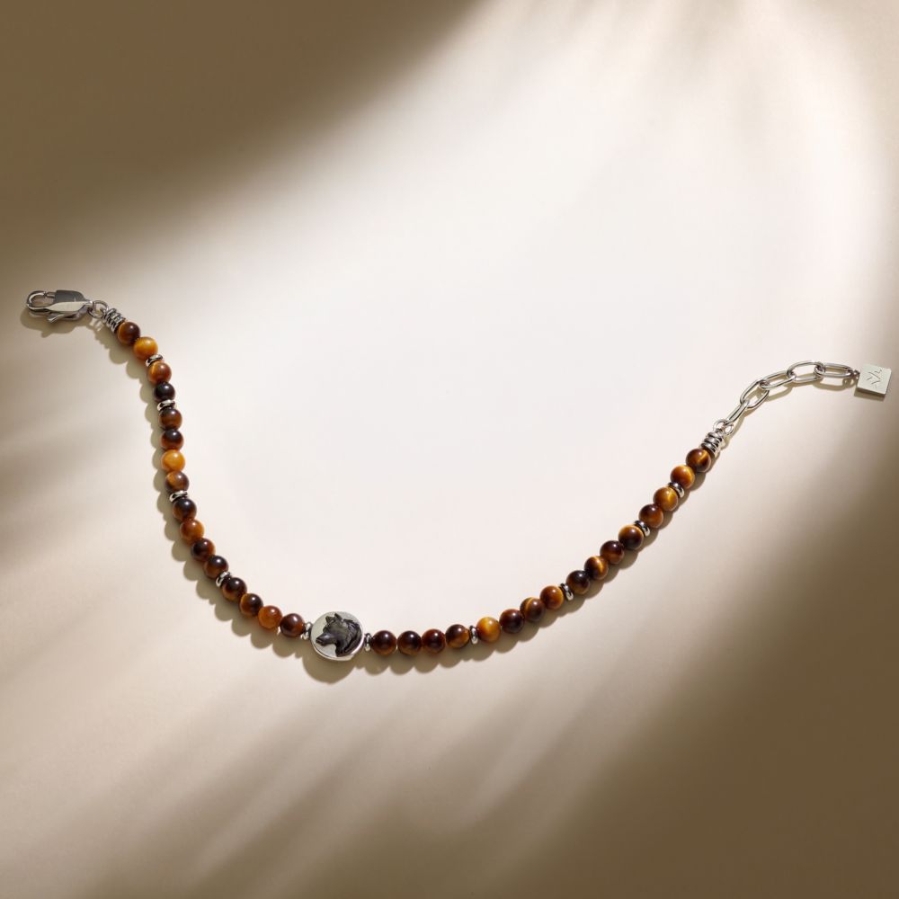 Bracciale Uomo Morellato Amuleti SBKA11 Occhio di Tigre Marrone e Acciaio con Simbolo Lupo 19+3 cm - Arena Gioielli - Morellato