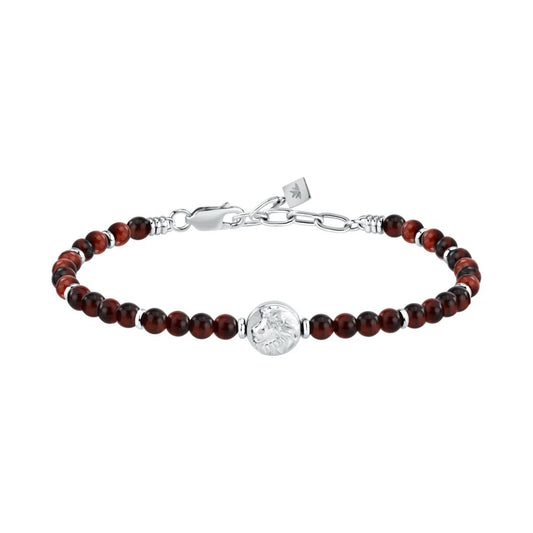 Bracciale Uomo Morellato Amuleti SBKA12 Occhio di Tigre Rossa e Acciaio con Simbolo Leone 19+3 cm - Arena Gioielli - Morellato