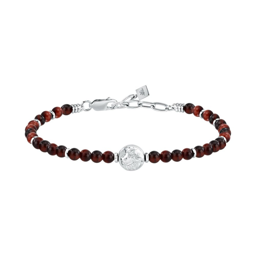 Bracciale Uomo Morellato Amuleti SBKA12 Occhio di Tigre Rossa e Acciaio con Simbolo Leone 19+3 cm - Arena Gioielli