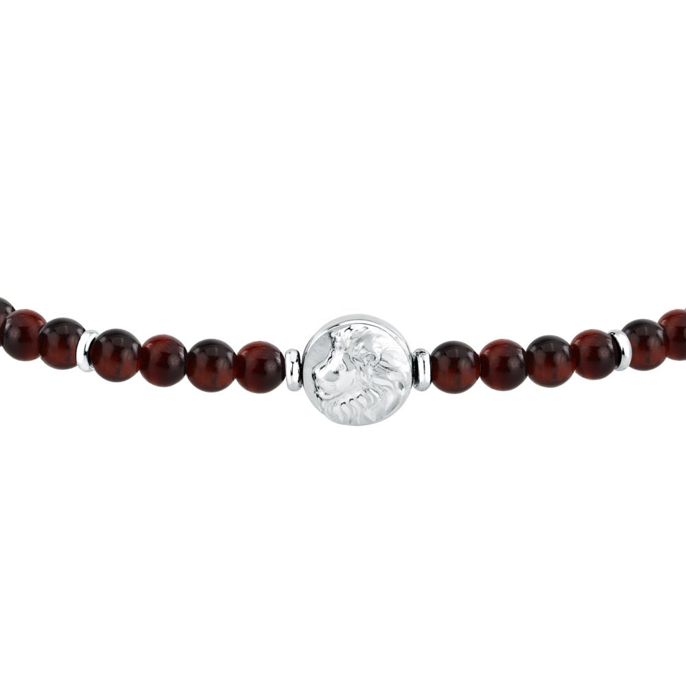 Bracciale Uomo Morellato Amuleti SBKA12 Occhio di Tigre Rossa e Acciaio con Simbolo Leone 19+3 cm - Arena Gioielli - Morellato