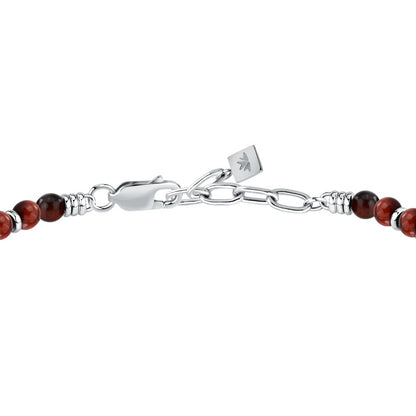 Bracciale Uomo Morellato Amuleti SBKA12 Occhio di Tigre Rossa e Acciaio con Simbolo Leone 19+3 cm - Arena Gioielli