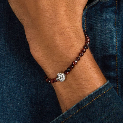 Bracciale Uomo Morellato Amuleti SBKA12 Occhio di Tigre Rossa e Acciaio con Simbolo Leone 19+3 cm - Arena Gioielli