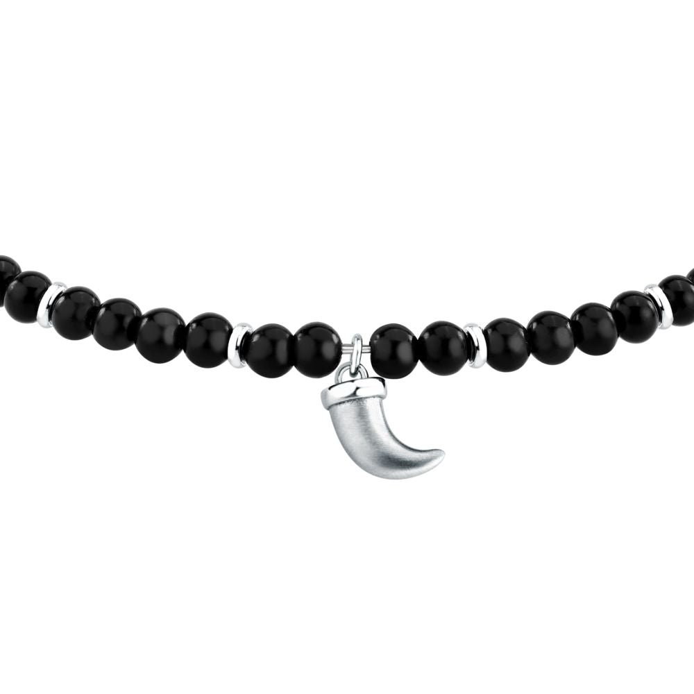 Bracciale Uomo Morellato Amuleti SBKA13 in Pietra Ossidiana Nera e Acciaio con Ciondolo Cornetto 19+3 cm - Arena Gioielli - Morellato