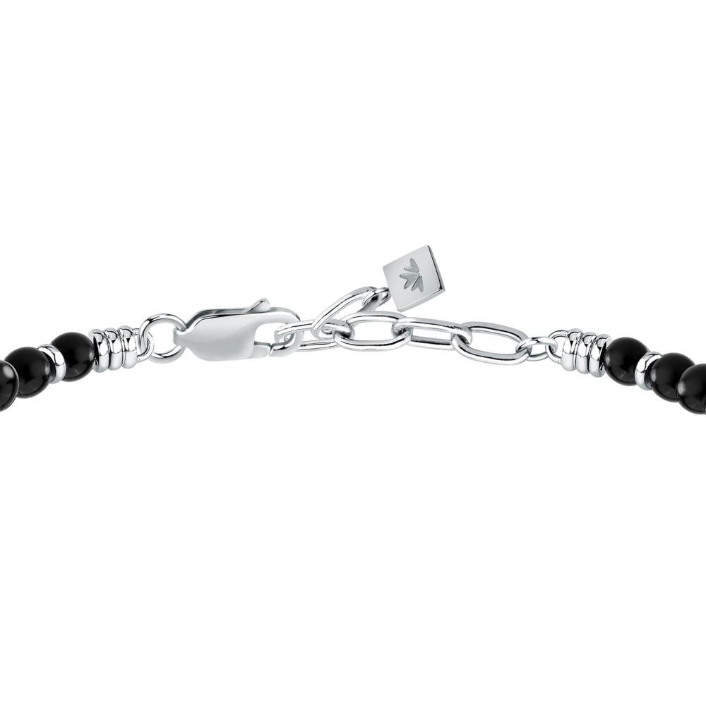 Bracciale Uomo Morellato Amuleti SBKA13 in Pietra Ossidiana Nera e Acciaio con Ciondolo Cornetto 19+3 cm - Arena Gioielli