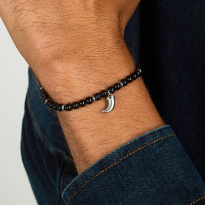 Bracciale Uomo Morellato Amuleti SBKA13 in Pietra Ossidiana Nera e Acciaio con Ciondolo Cornetto 19+3 cm - Arena Gioielli