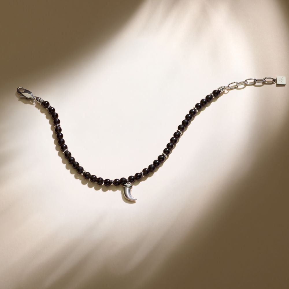 Bracciale Uomo Morellato Amuleti SBKA13 in Pietra Ossidiana Nera e Acciaio con Ciondolo Cornetto 19+3 cm - Arena Gioielli - Morellato