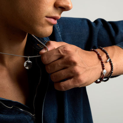 Bracciale Uomo Morellato Amuleti SBKA13 in Pietra Ossidiana Nera e Acciaio con Ciondolo Cornetto 19+3 cm - Arena Gioielli