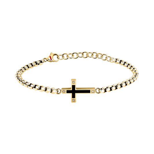 Bracciale Uomo Sector Spirit con Croce e Cristalli in Acciaio Oro e Nero SZQ34 - Arena Gioielli - Sector