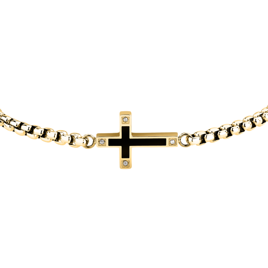 Bracciale Uomo Sector Spirit con Croce e Cristalli in Acciaio Oro e Nero SZQ34 - Arena Gioielli - Sector