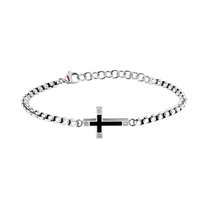 Bracciale Uomo Sector Spirit con Croce e Cristalli in Acciaio Silver e Nero SZQ35