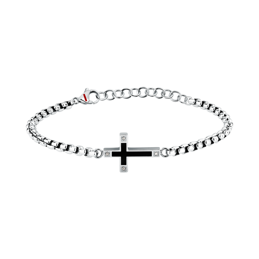 Bracciale Uomo Sector Spirit con Croce e Cristalli in Acciaio Silver e Nero SZQ35 - Arena Gioielli - Sector