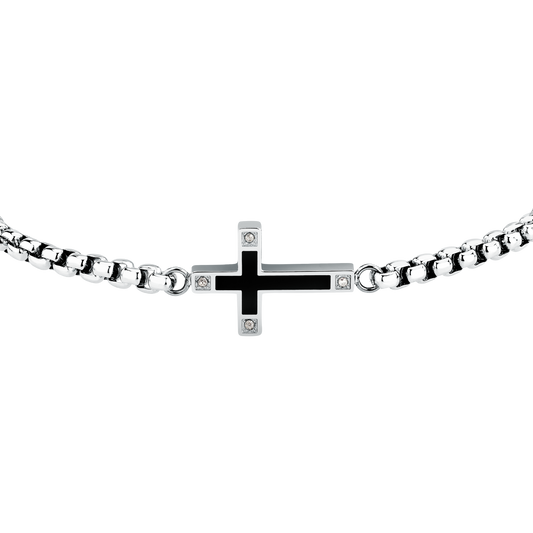Bracciale Uomo Sector Spirit con Croce e Cristalli in Acciaio Silver e Nero SZQ35 - Arena Gioielli - Sector