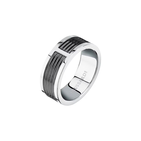 Anello Uomo Trussardi T-Steel TJAXV570 – Fascia Acciaio e Nero - Trussardi