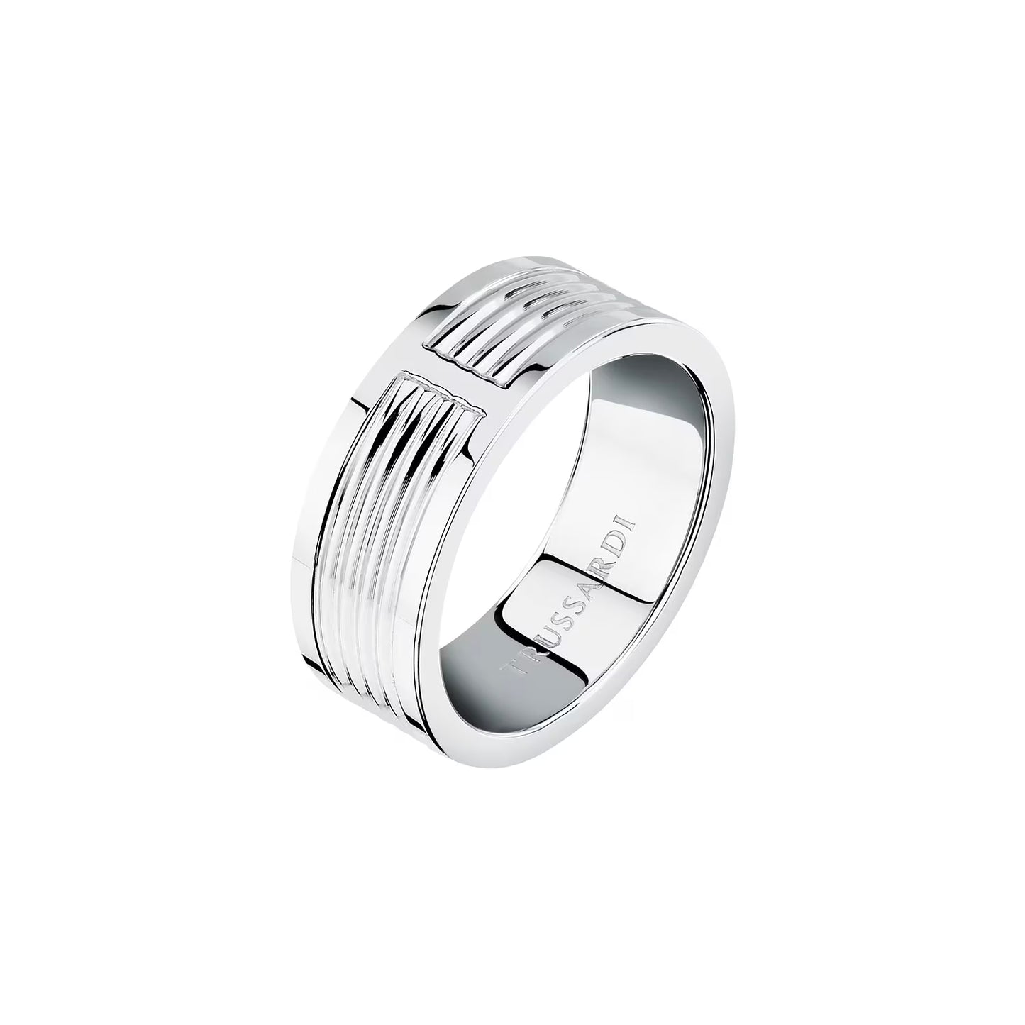 Anello Uomo Trussardi T-Steel TJAXV580 – Fascia in Acciaio Silver Lucido - Trussardi