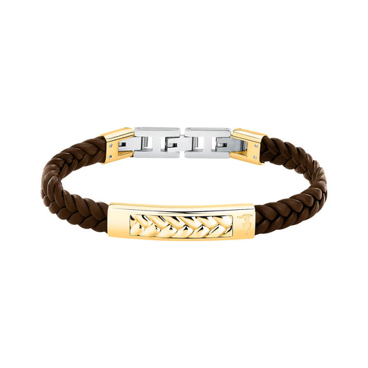 Bracciale Uomo Trussardi T-Leather TJAXZ20 – Pelle Intrecciata e Acciaio Dorato - Trussardi