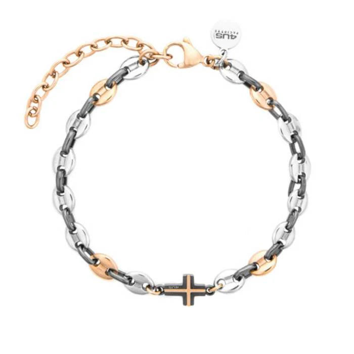 Bracciale Uomo 4US Cesare Paciotti in Acciaio, PVD Gun e Rosé con Croce – 4UBR8468 - cesare paciotti