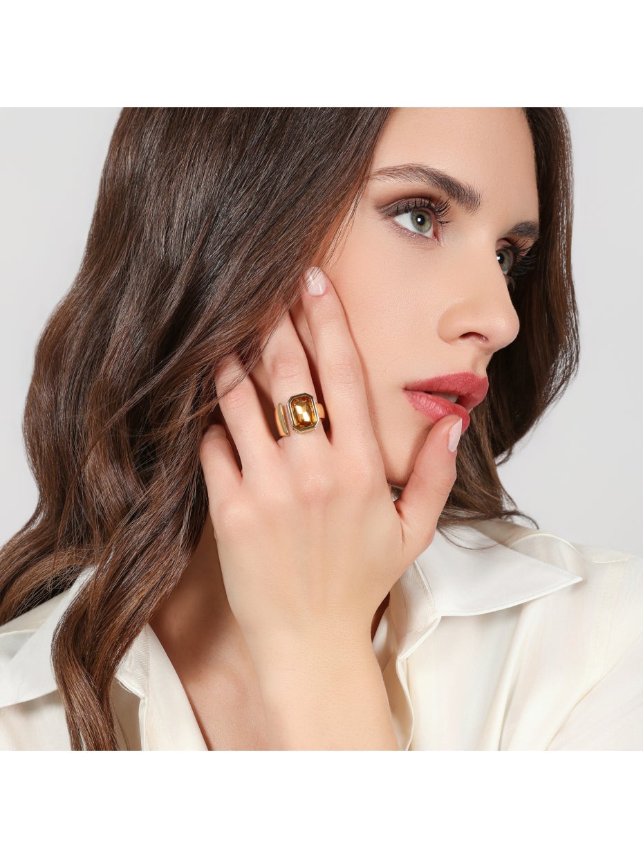 Anello Donna Unoaerre Joya Cristallo Giallo Taglio Smeraldo - Arena Gioielli  - Unoaerre