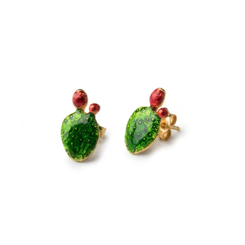 Orecchini Lobo Donna Isola Bella Mini Pala Fico d'India 60000060 Placcati Oro con Smalti Dipinti a Mano - Arena Gioielli
