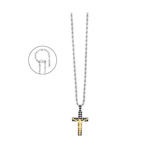 Collana Uomo Cesare Paciotti 4US Crocifisso Acciaio e Cristalli Neri 4UCL8509 - cesare paciotti